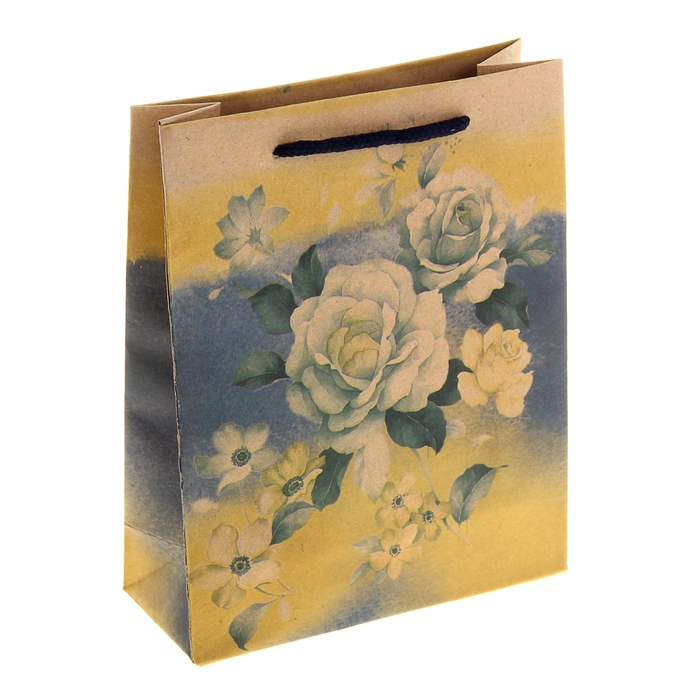 Пакет крафт "Белые пионы", 15 х 6 х 19 см