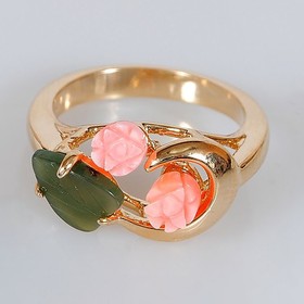 

Кольцо с кораллом и нефритом "Розы" дуэт, позолота с родированием, размер 17