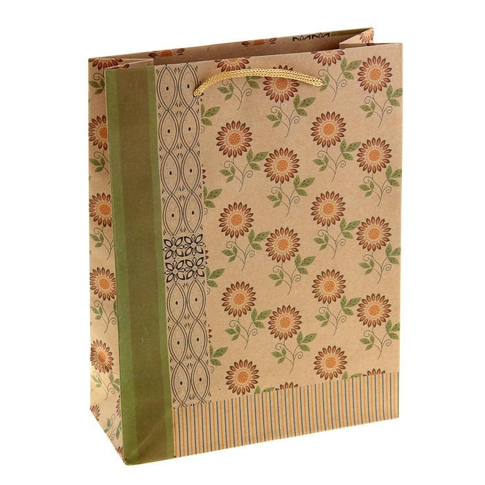 Пакет крафт "Ромашки", 19 х 8 х 25 см