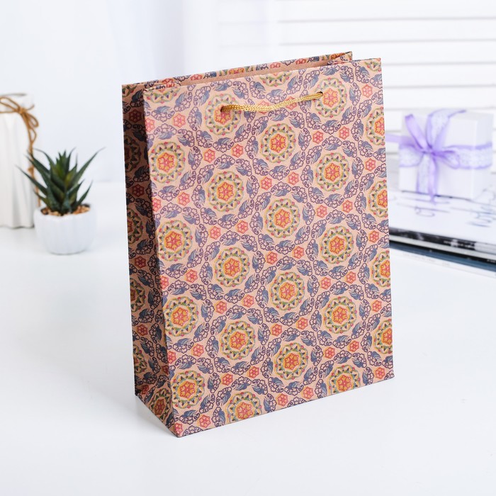 Пакет крафт "Орнамент, 19 х 25 х 8 см