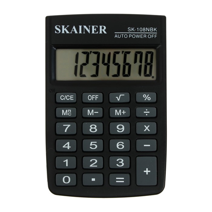 Калькулятор карманный SKAINER SK-108NBK, 8 разрядов, питание от батарейки, 58x88x10 мм, черный