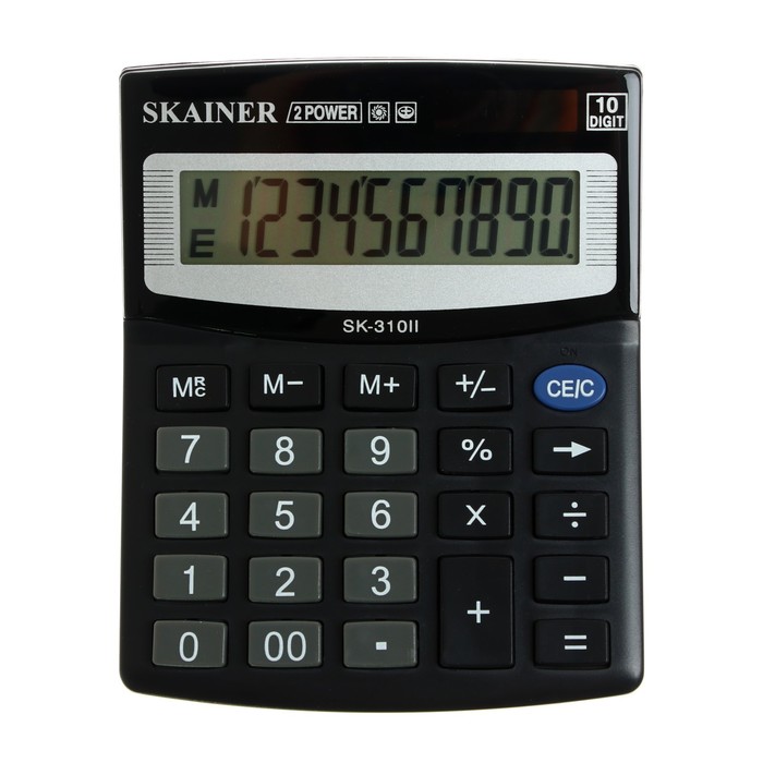 Калькулятор настольный мини 10-разрядный, SKAINER SK-310II, двойное питание, 100 x 124 x 32 мм, черный