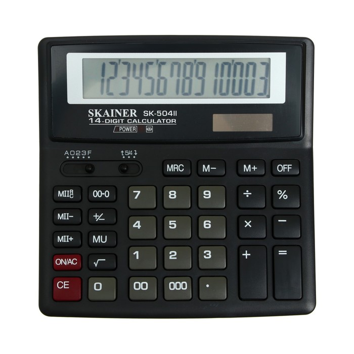 Калькулятор настольный 14-разрядный, SKAINER SK-504II, двойное питание, двойная память, 156 x 157 x 32 мм, черный