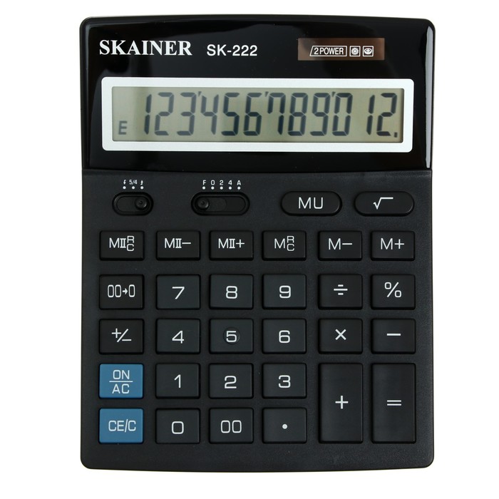 Калькулятор настольный большой SKAINER SK-222, 12 разрядов, двойное питание, двойная память, 140x176x45 мм, черный