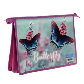 

Папка для труда пластиковая А4, молния сверху, Butterfly