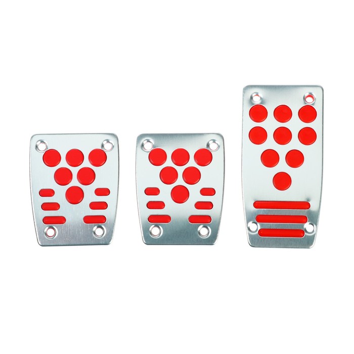 Накладки на педали CARTAGE, антискользящие, набор 3 шт. серебристо-красный накладки на педали cartage антискользящие набор 2 шт красный