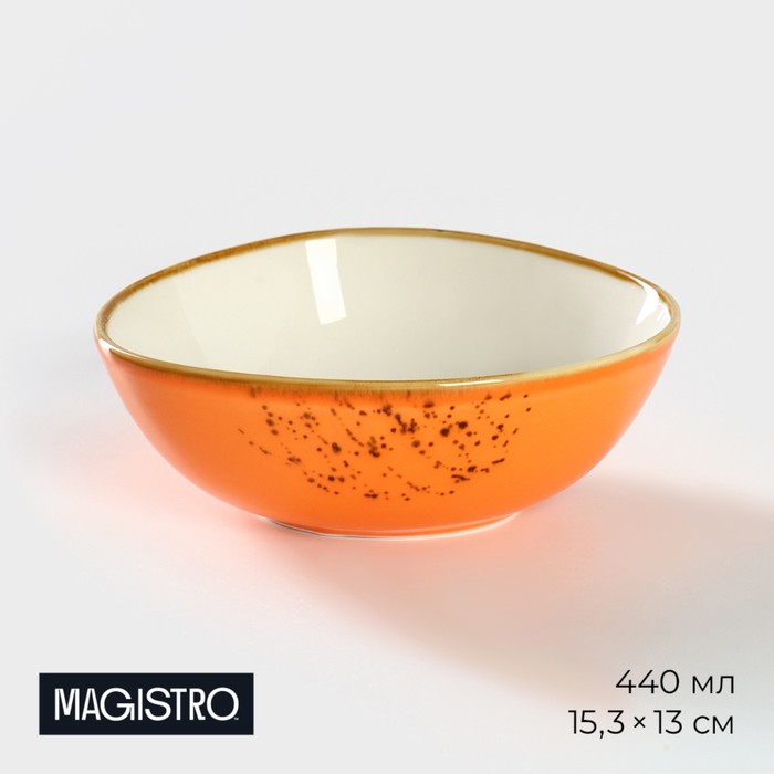Салатник фарфоровый Magistro «Церера», 440 мл, 15,3×13 см, цвет оранжевый салатник фарфоровый magistro церера 1 1 л d 18 5 см цвет оранжевый
