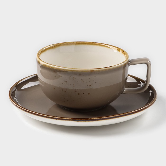 Чайная пара фарфоровая Magistro «Церера», чашка 250 мл, блюдце d=16,3 см, цвет коричневый