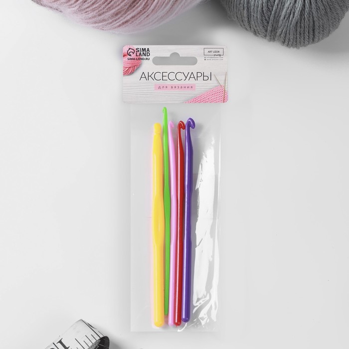 Набор крючков для вязания, d = 3-7 мм, 5 шт , цвет разноцветный