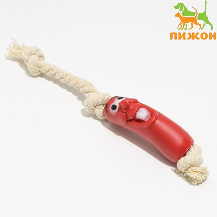 Игрушка Весёлая сосиска на верёвке для собак, 14 см