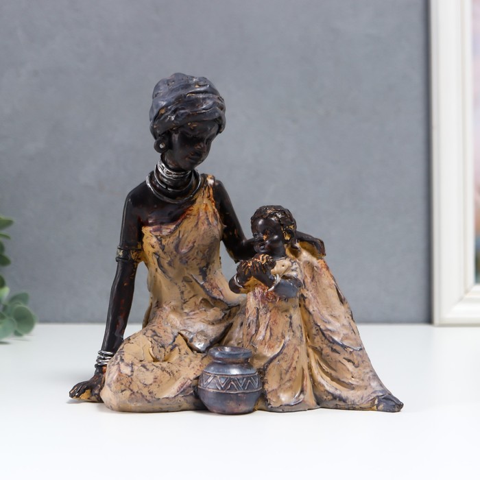 Сувенир полистоун Мама с ребёнком. Африка 19х18 см