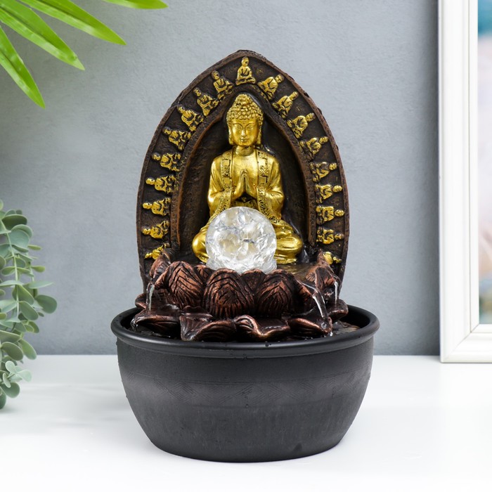Фонтан настольный от сети, подсветка "Верховный Будда в арке у лотоса" 28х19х19 см