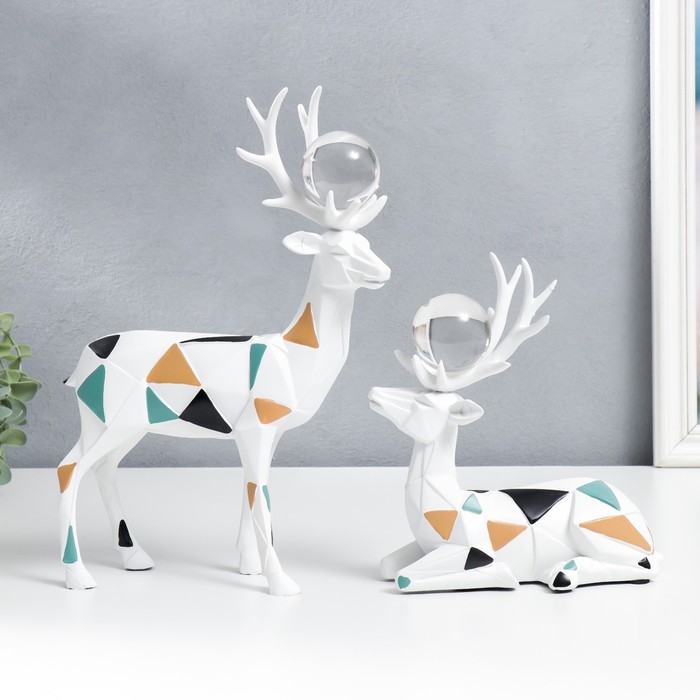 Сувенир полистоун 3D Олени с шаром Цветная геометрия набор 2 шт 20х8х18 31х8х22 см 5026₽