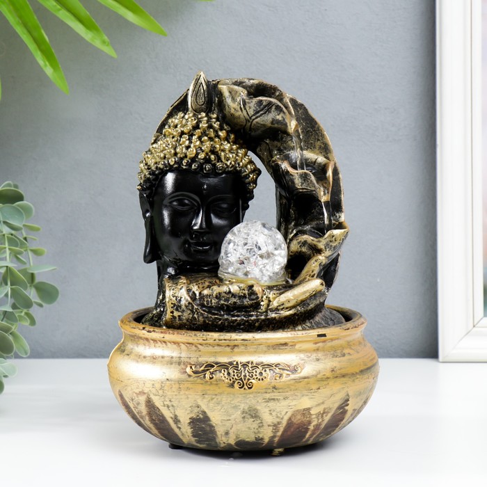 Фонтан настольный с подсветкой Будда - поток сознания 16х16х21 см