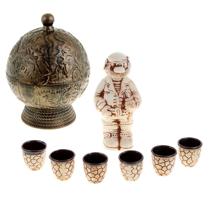 Штоф с рюмками "Глобус-бар" бронза, 8 предметов, 0,5 л/ 0,05 л,