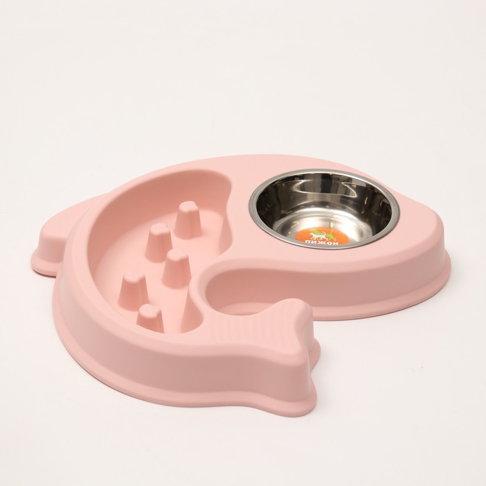 фото Миска "медленное кормление" металическая чаша на пластиковой основе, 29,5 х 4 см, розовая пижон