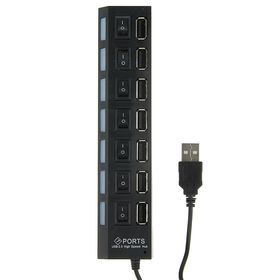 USB-разветвитель LuazON, 7 портов с выключателями, USB 2.0, черный Ош