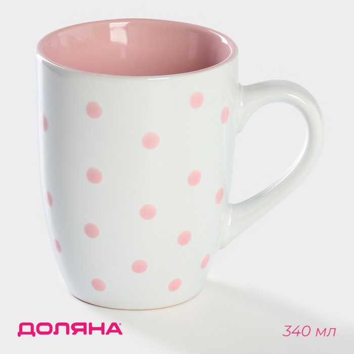Кружка керамическая Доляна «Горох», 340 мл, цвет розовый кружка керамическая доляна лилу 190 мл цвет розовый