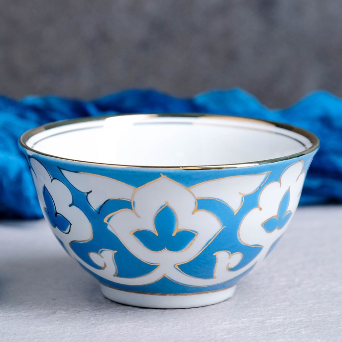 Пиала Пахта голубая в золоте, 11 см