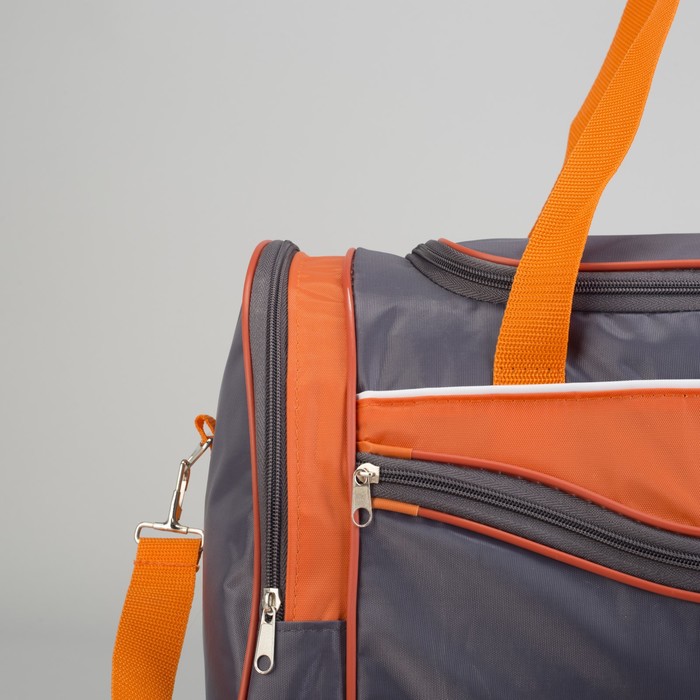 Сумка спортивная на молнии, 1 отдел, 3 наружных кармана, длинный ремень, цвет серый/оранжевый