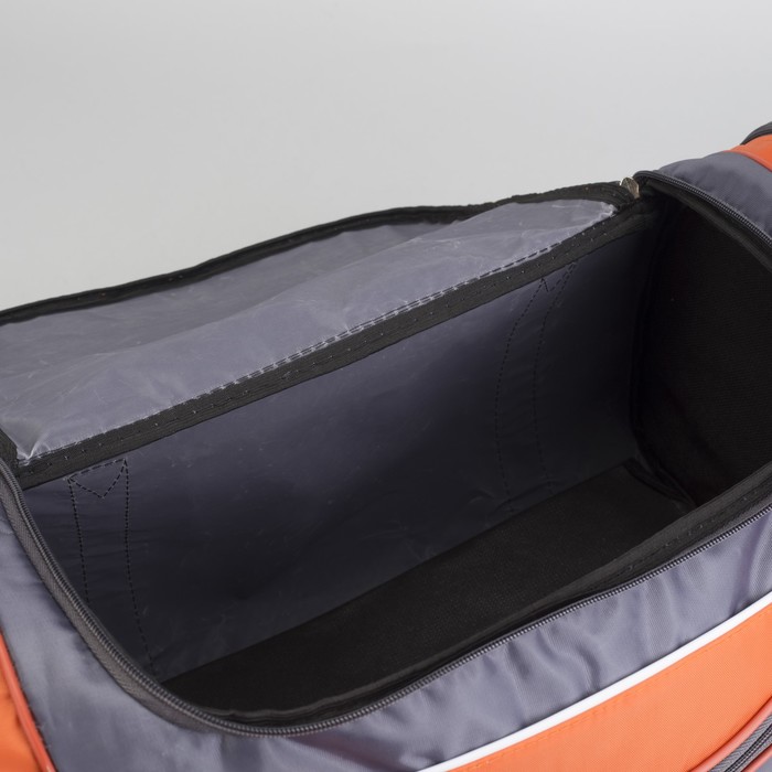 Сумка спортивная на молнии, 1 отдел, 3 наружных кармана, длинный ремень, цвет серый/оранжевый