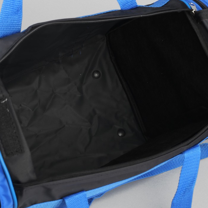 Сумка спортивная на молнии, 1 отдел, 3 наружных кармана, длинный ремень, рисунок МИКС, цвет чёрный/голубой