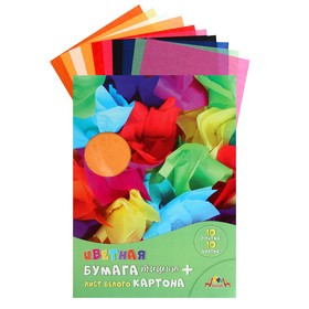 Бумага цветная тишью А4, 10 цветов, 10 листов 'Цветное ассорти', обложка мелованный картон, ВД-лак, плотность 25 г/м² Ош