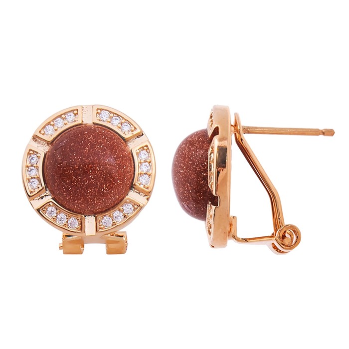 

Серьги с красным авантюрином "Луна", позолота с родированием