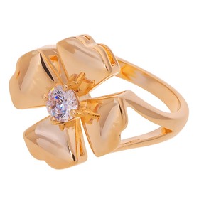 

Кольцо c хрусталем "Клевер 4 листа", позолота с родированием, размер 17