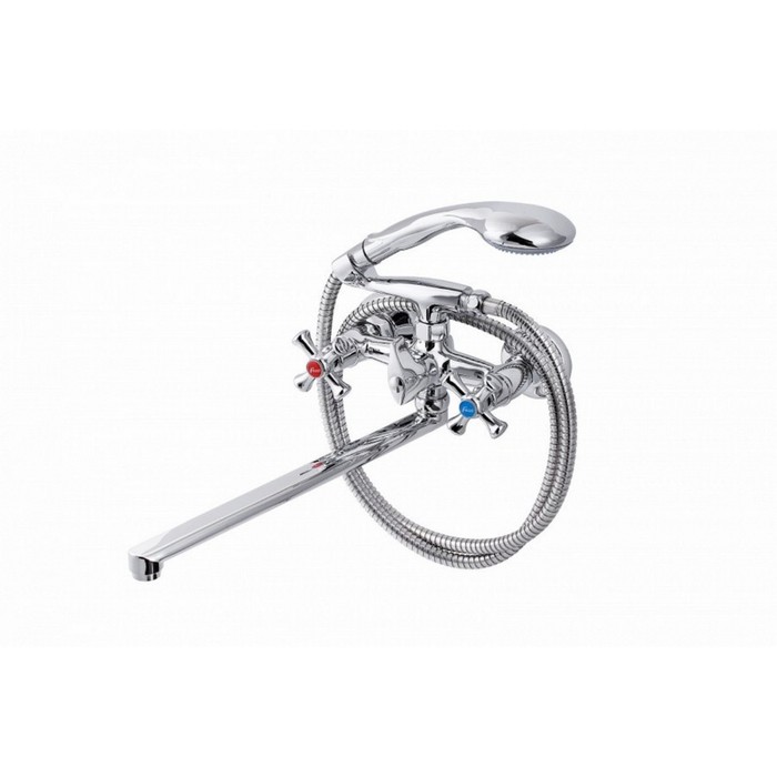 

Смеситель для ванны FAUZT FZs-701-07, двухвентильный, длинный излив, душевой набор, хром