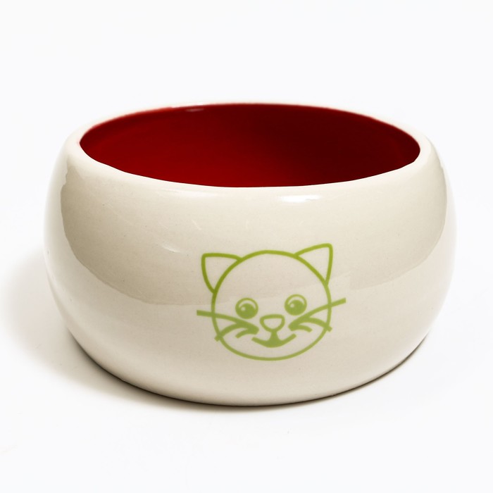 фото Миска керамическая со скошенным краем "верный кот", 10,5 х 5,6 см, бело-красная пижон