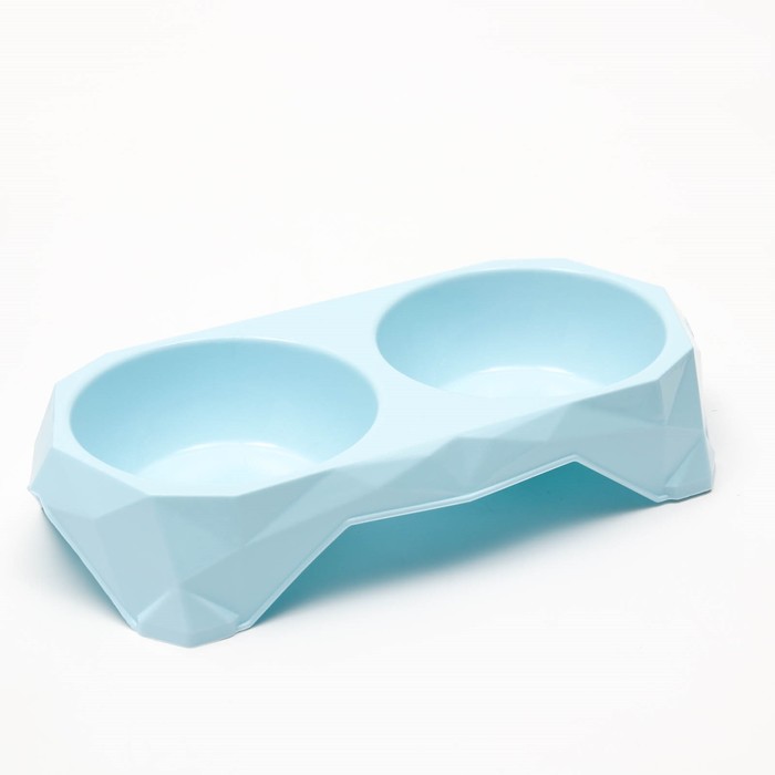 фото Миска пластиковая двойная, 33 х 16,5 х 6,5 см, голубая пижон