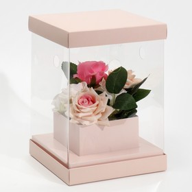 Коробка для цветов с вазой и PVC окнами складная «Бежевая», 16 х 23 х 16 см Ош