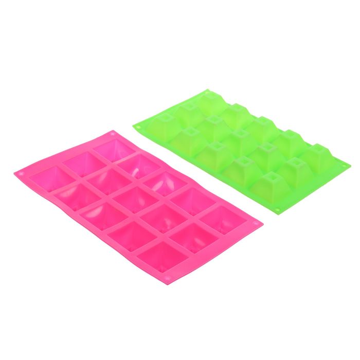 Форма для льда и шоколада, 15 ячеек, 17х30х3 см "Пирамидки", цвета МИКС
