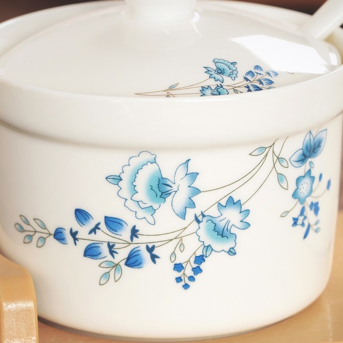 Набор банок для сыпучих продуктов 300 мл с ложками "Васильки" на подставке, 3 шт.