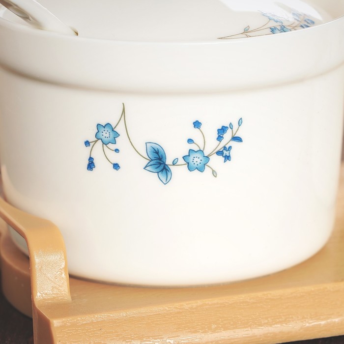 Набор банок для сыпучих продуктов 300 мл с ложками "Васильки" на подставке, 3 шт.