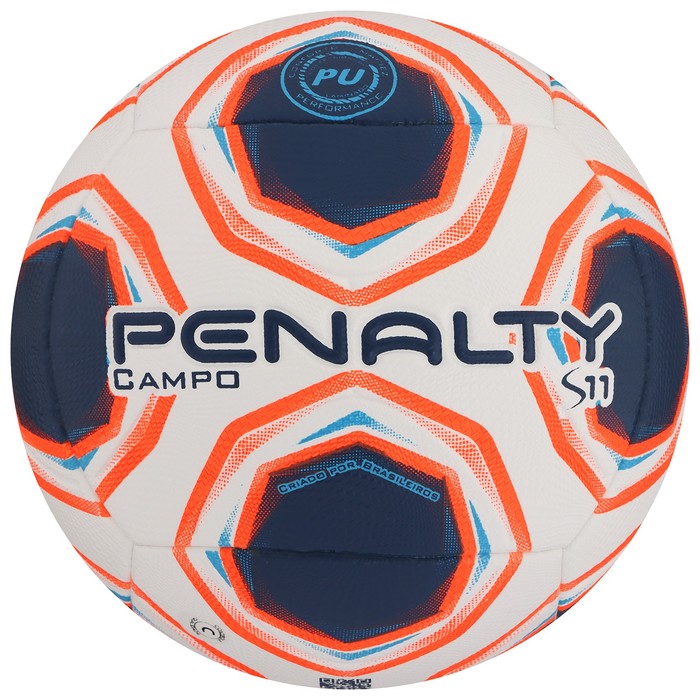 фото Мяч футбольный penalty bola campo s11 r2 xxi, размер 5, pu, термосшивка, цвет белый/чёрный/красный