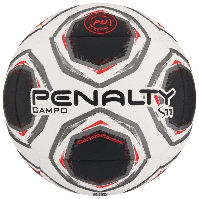 фото Мяч футбольный penalty bola campo s11 r2 xxi, размер 5, pu, термосшивка, цвет белый/чёрный/оранжевый