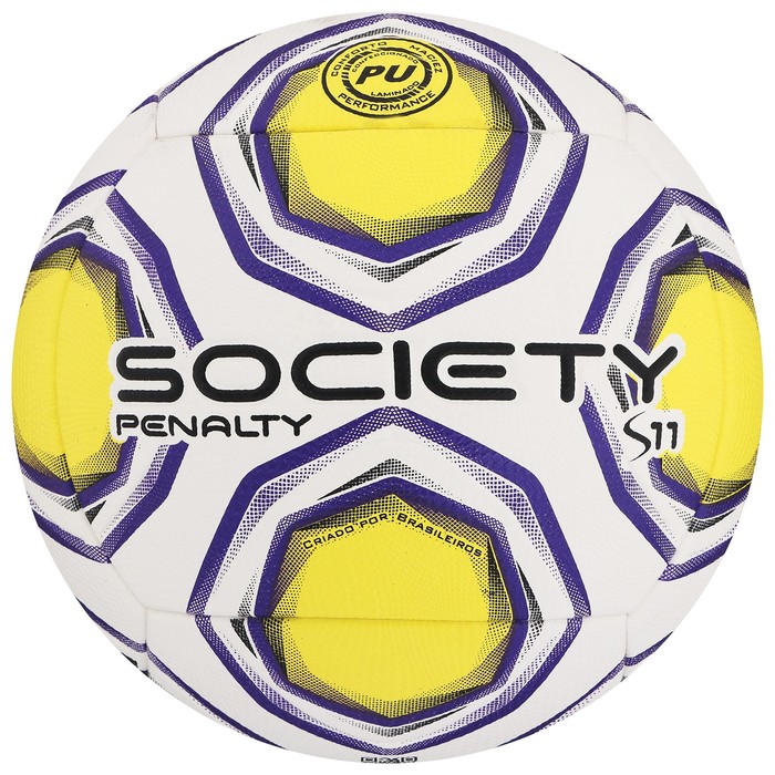 фото Мяч футбольный penalty bola society s11 r2 xxi, размер 5, pu, термосшивка, цвет белый/жёлтый