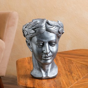 

Фигурное кашпо "Голова", серебристое, гипс, 1 л