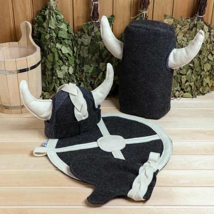 Набор банный 4 предмета Викинг Шапка, коврик, портфель, рукавица набор банный женский ягодка шапка рукавица коврик
