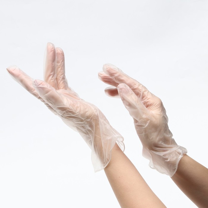 Перчатки виниловые, неопудренные, нестерильные, размер L, 50 пар, прозрачные benovy перчатки виниловые прозрачные неопудренные пвх s 100 шт