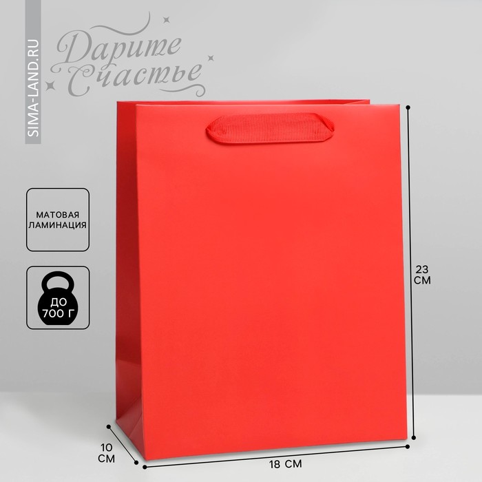 Пакет подарочный ламинированный, упаковка, «Красный», MS 18 х 23 х 10 см пакет ламинированный подарочный носочек 18 х 23 х 10