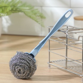Губка для посуды металлическая с ручкой, 20×6×3 см, 15 г, цвет МИКС Ош