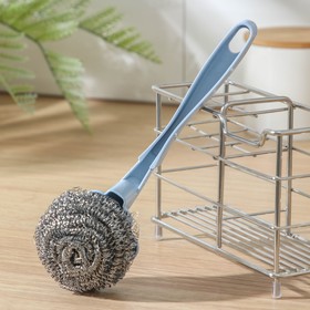 

Губка для посуды металлическая с ручкой, 20×6×3 см, 15 г, цвет МИКС