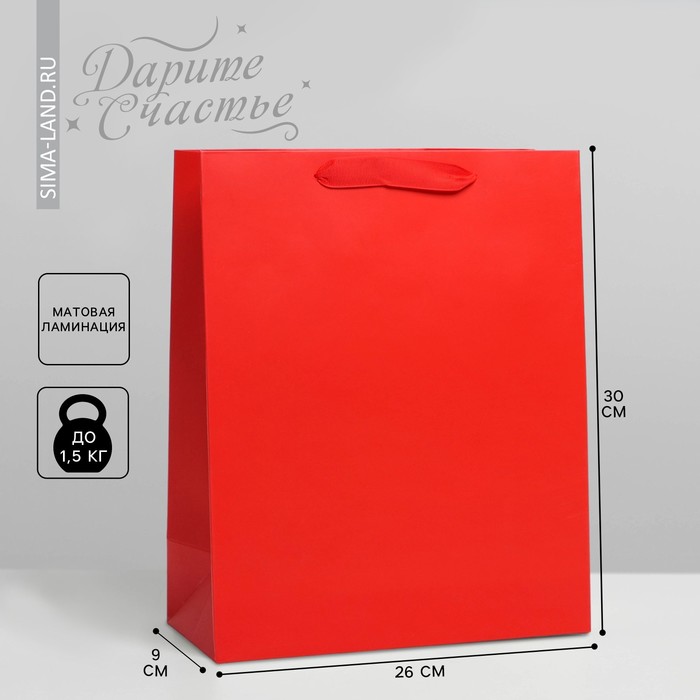 Пакет подарочный ламинированный, упаковка, «Красный», M 26 х 30 х 9 см