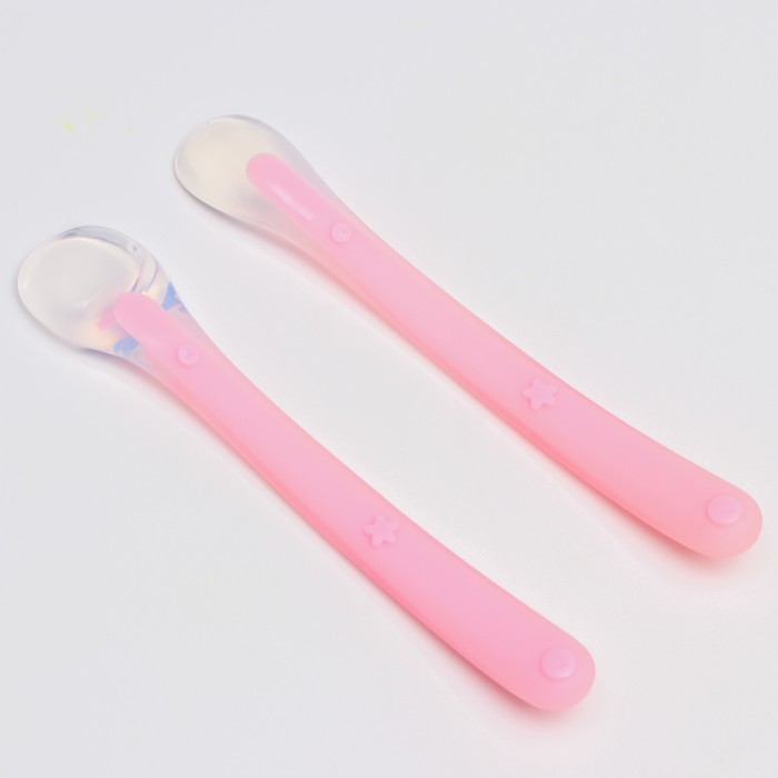 фото Набор силиконовых ложек для кормления, 2 шт., цвет розовый mum&baby