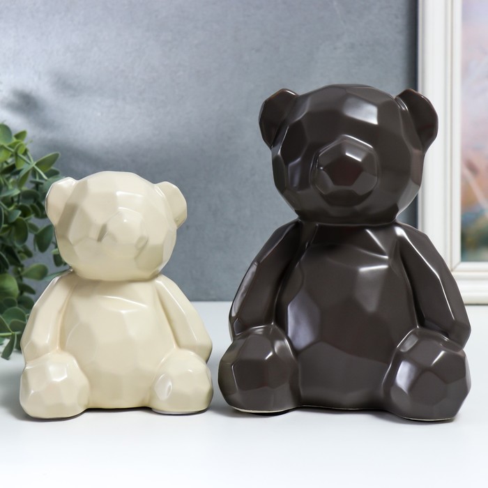 Сувенир керамика 3D Медвежата матовый шоколад и сливки набор 2 шт 18,5х12х14,5 см