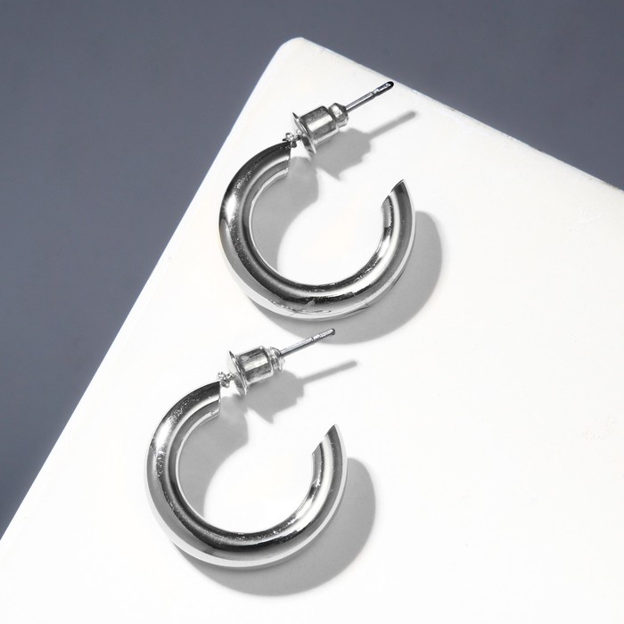 Серьги-кольца «Линия» полукруг, цвет серебро, d=2 см серьги кольца всплеск чёткая двойная линия d 2 4 см цвет белый в серебре