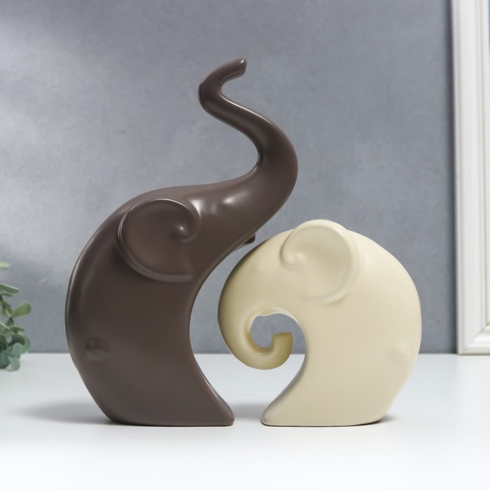 Сувенир керамика Два слона матовый набор 2 шт 12х12 22х13 см МИКС